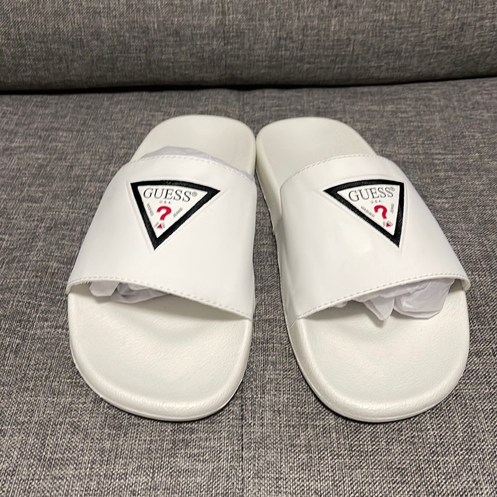 Men’s white slides by Guess